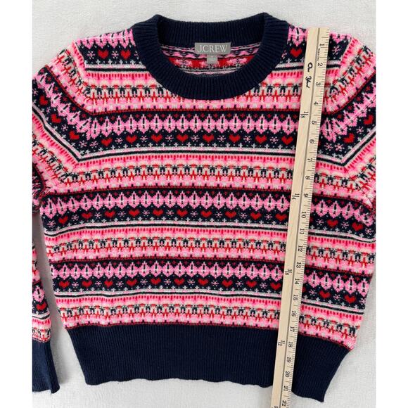 J Crew Fair Ise Sweater Navy Pink Heart Stripe Wool Knit Pullover M - Picture 9 of 9